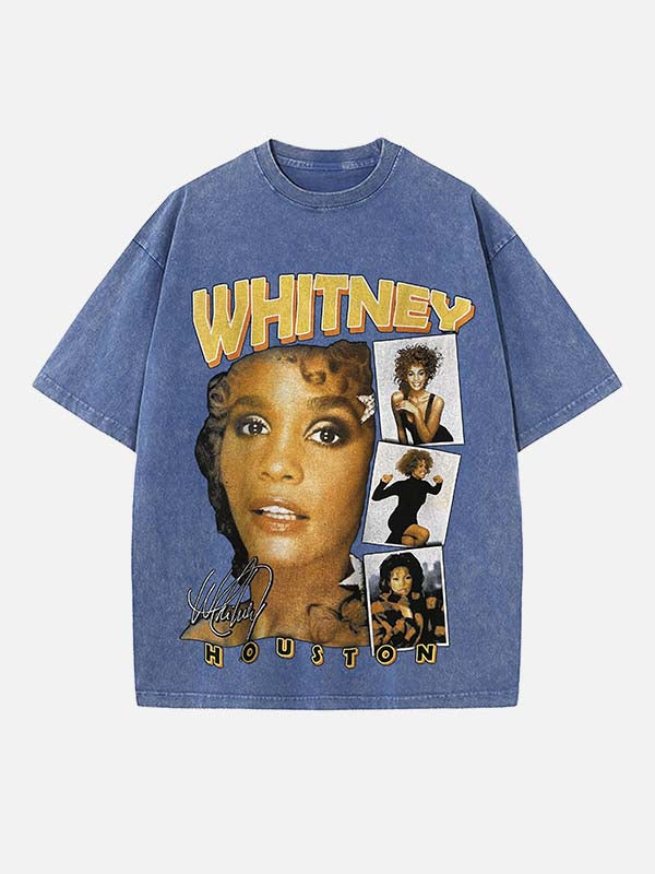 Whitney Houston Print Round Neck T-shirt