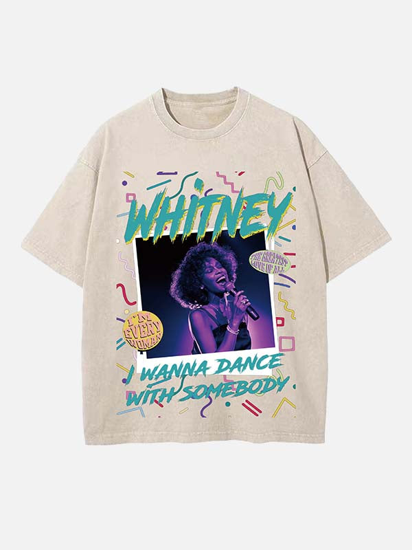Whitney Houston Print Round Neck T-shirt