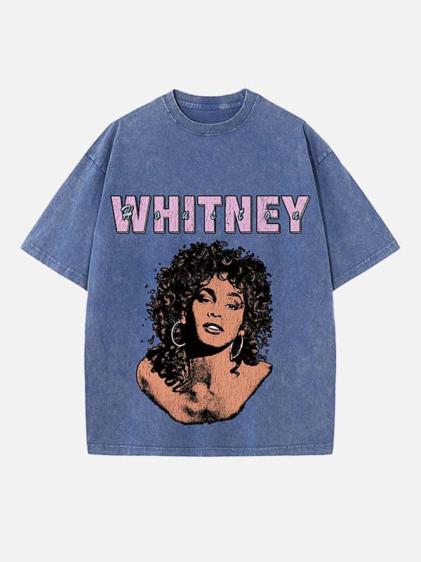 Whitney Houston Print Round Neck T-shirt