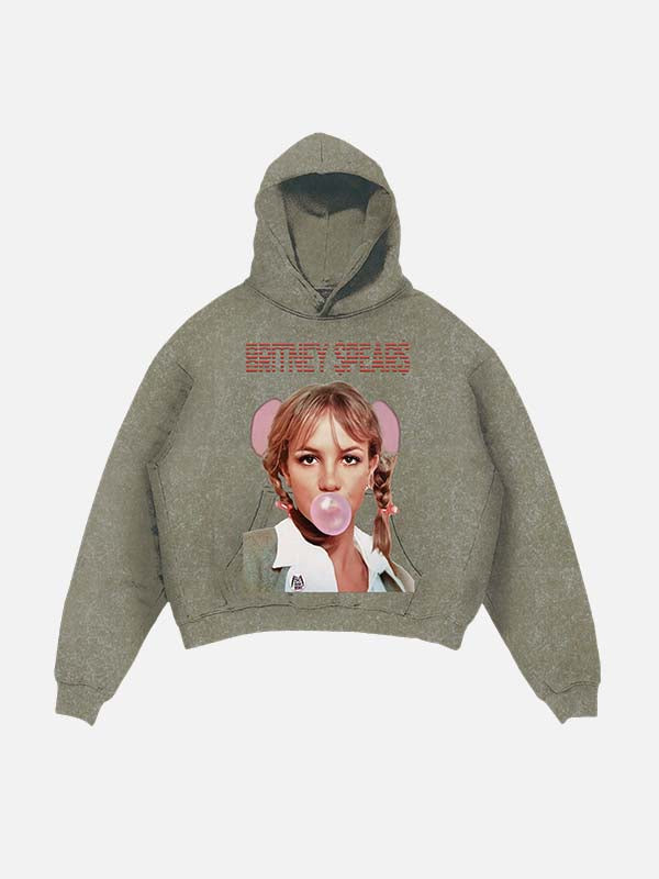 Britney Spears Print Slant Pockets Hoodie