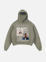 Bad Bunny Print Slant Pockets Hoodie