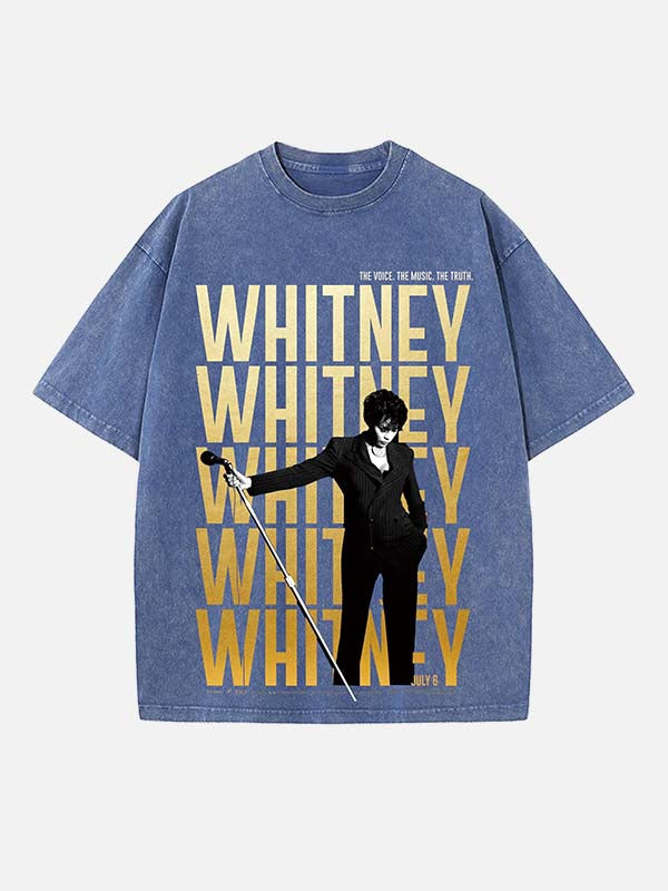 Whitney Houston Print Round Neck T-shirt