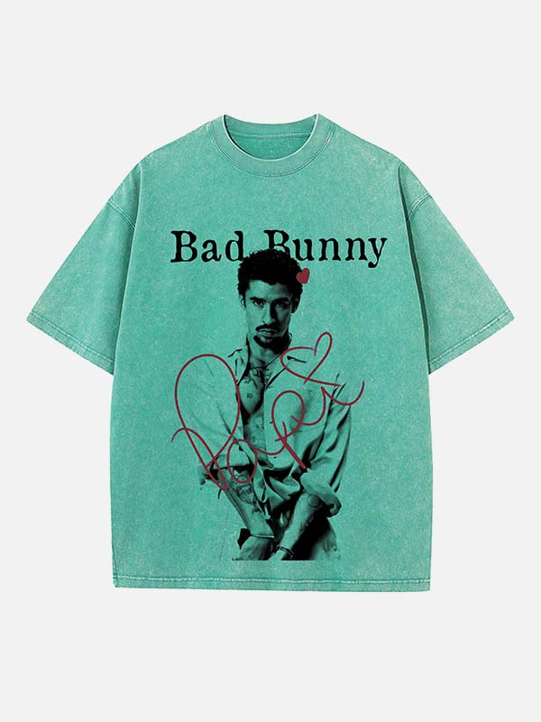 Bad Bunny Print Round Neck T-shirt