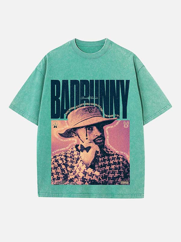Bad Bunny Print Round Neck T-shirt