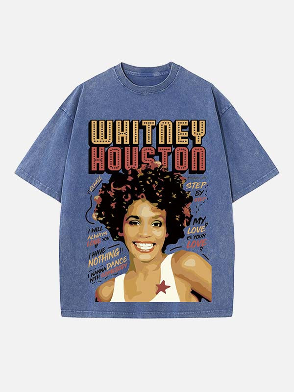 Whitney Houston Print Round Neck T-shirt