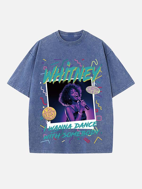 Whitney Houston Print Round Neck T-shirt