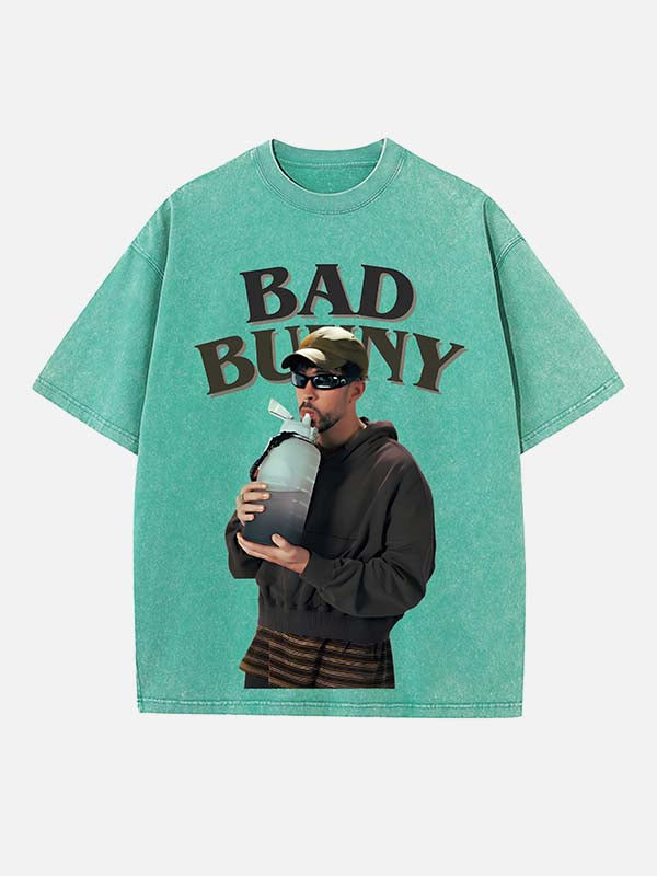 Bad Bunny Print Round Neck T-shirt