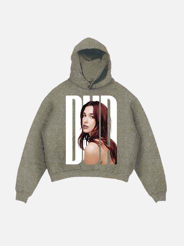 Dua Lipa Print Slant Pockets Hoodie