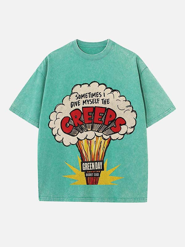 Green Day Print Round Neck T-shirt