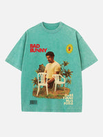 Bad Bunny Print Round Neck T-shirt