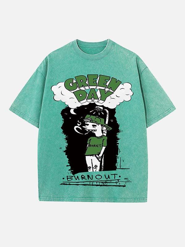 Green Day Print Round Neck T-shirt