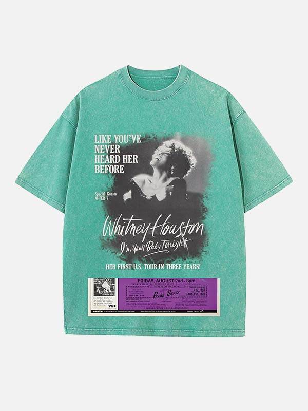 Whitney Houston Print Round Neck T-shirt