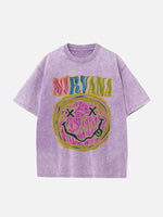 Distressed Washed Rock Band Graphic&Letter Print Round Neck T-shirt
